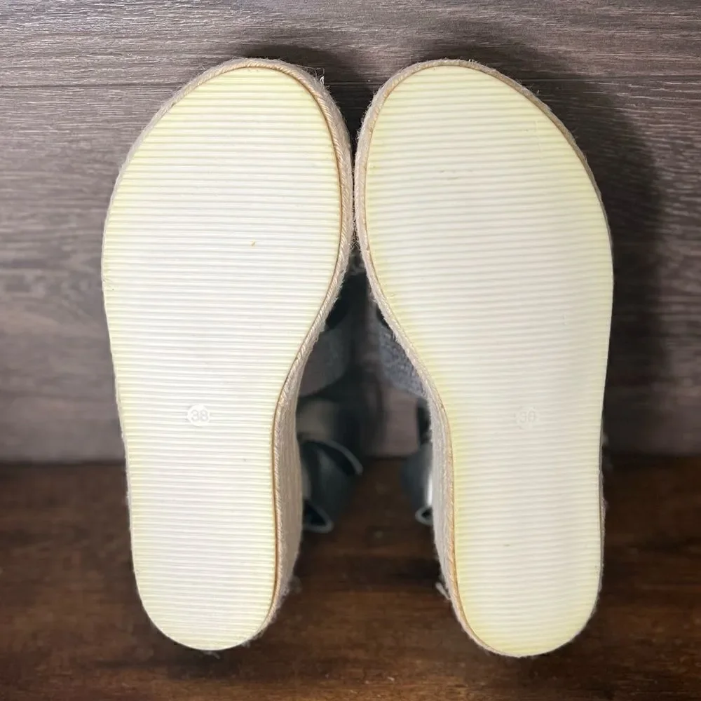 Diba True Day Line Leather Espadrille Sandal, Gunmetal Black, Size 8. New in Box
